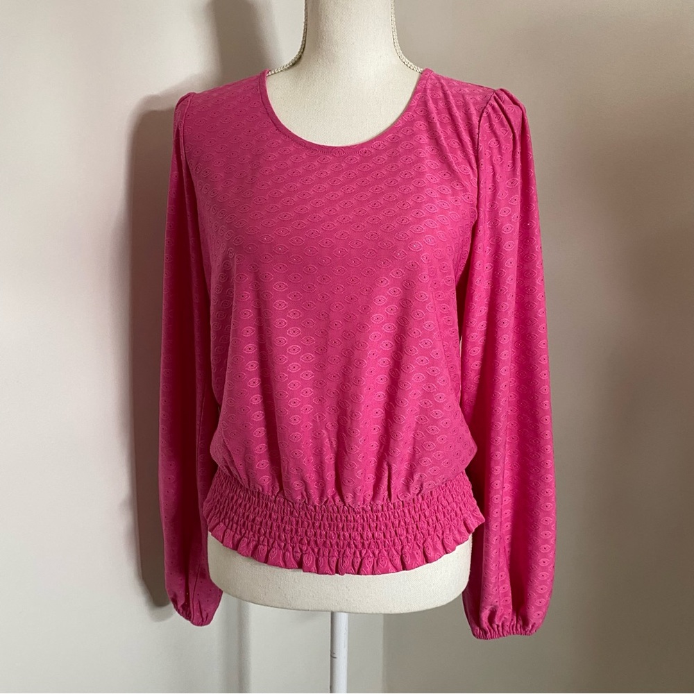 Michael kors elastic waist faux eyelet peasant top pink size small